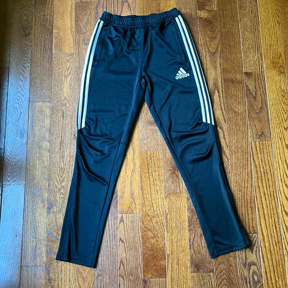 Black Adidas warm-up pants. Girl/Boy large.